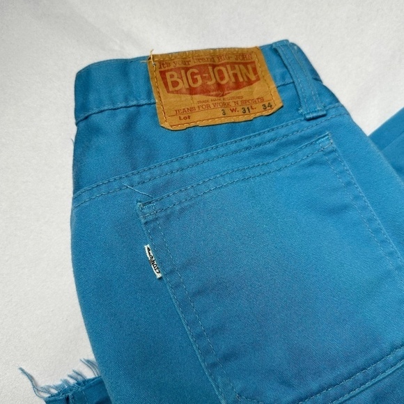 Big John Japanese Flare Leg Button Fly Jeans Bright Blue Size 31 Vintage 70s - Picture 7 of 11